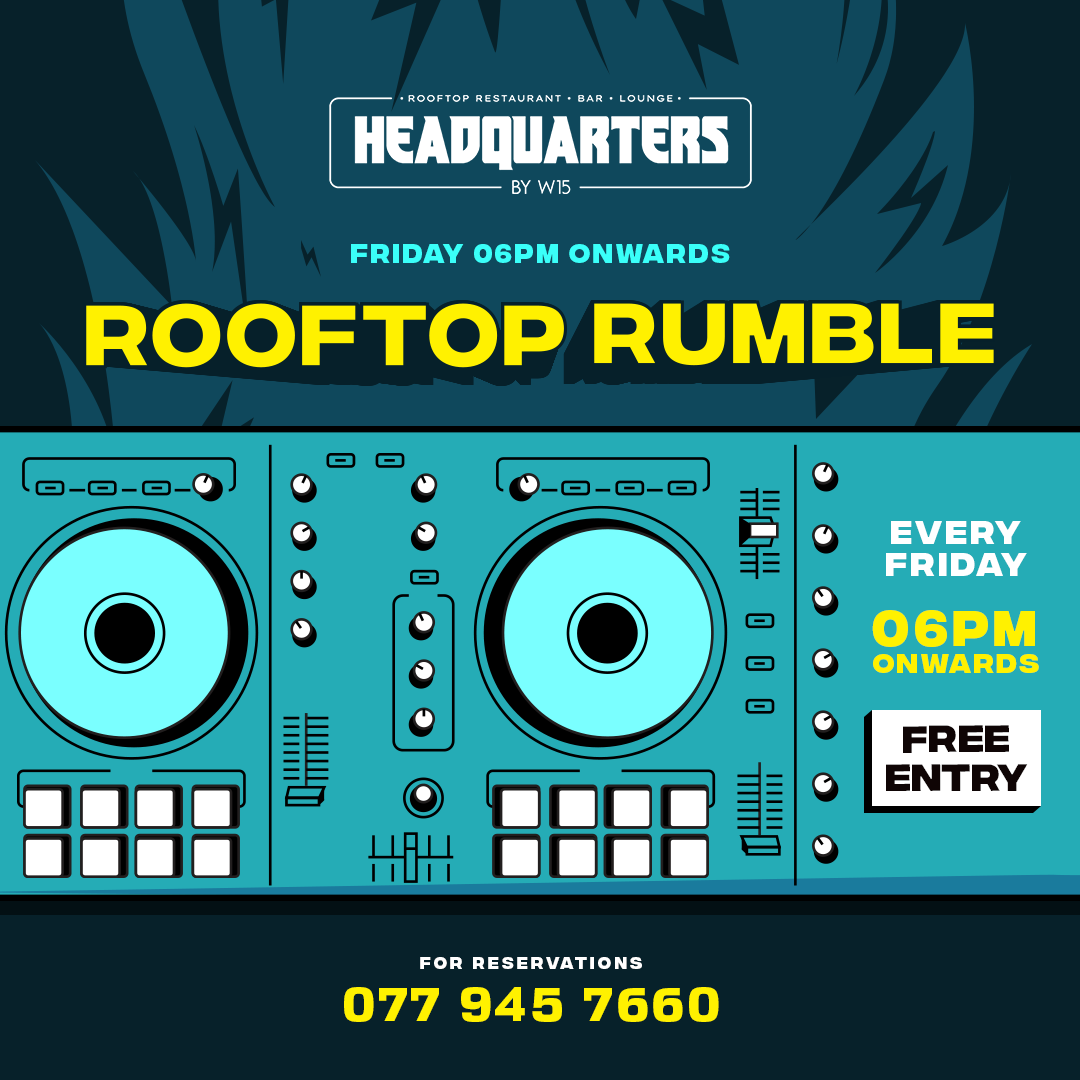 Celebrate high above the city lights at the "Rooftop Rumble" every Friday, starting from 6 pm onwards! We are serving up electrifying beats, fiery cocktails, and a playful vibe that'll keep you grooving all night long. Join us for an epic Friday night like no other, so let's get ready to rumble!    